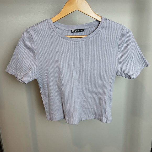 Zara Blue/Grey Ribbed Crop Top - Picture 5 of 8